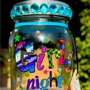 Handmade bedazzled Blue Saving Bank Glass!